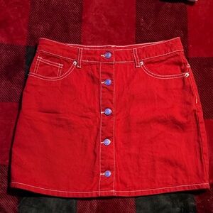 Forever 21 Red Denim Mini Skirt with Button Detail